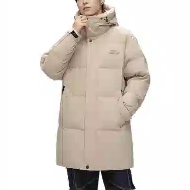 鸭鸭 连帽拉链长袖中长款羽绒服 男款