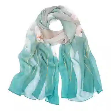 上海故事 春花秋月喷绘真丝长巾 桑蚕丝 丝巾 女款