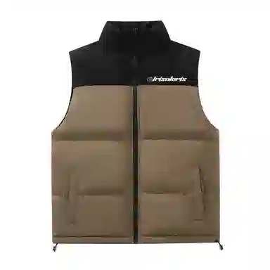 三体 末日之战系列 美式复古撞色拼接简约基础款字母印花宽松立领拉链休闲保暖厚款高街潮牌面包服城市风百搭无袖马甲 男女同款