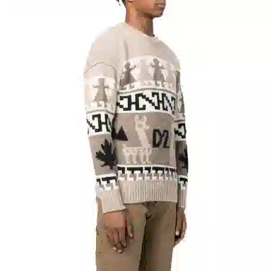 DSQUARED2 FW22 Jacquard Knit Sweater Khaki