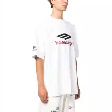 Balenciaga FW23 Logo Embroidered T-Shirt White