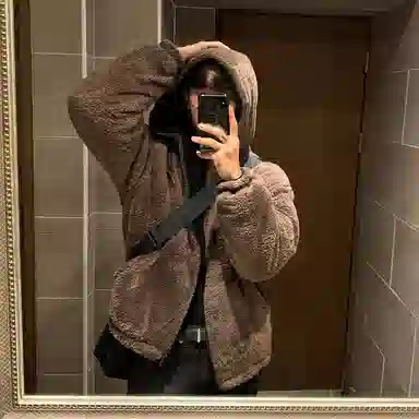 我是大卫 羊羔毛摇粒绒韩系保暖加厚棉服绒感外套 男女同款 褐色