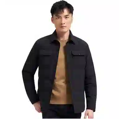 才子 纯色翻领修身纽扣长袖羽绒服 男款