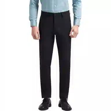 才子 纯色中腰拉链高弹直筒休闲裤 男款