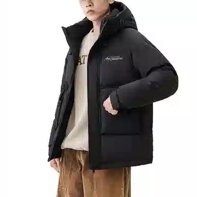 鸭鸭 字母印花短款连帽加厚羽绒服 男款