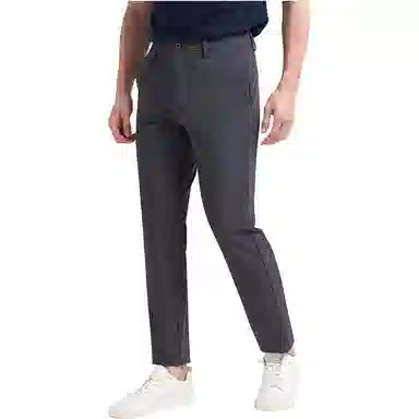 才子 纯色中腰拉链高弹直筒休闲裤 男款