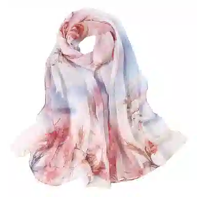 上海故事 春花秋月喷绘真丝长巾 桑蚕丝 丝巾 女款