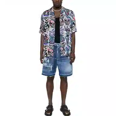 DSQUARED2 FW23 Mid-Rise Distressed Denim Shorts Blue