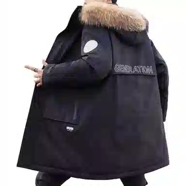 鸭鸭 连帽拉链中长款加厚羽绒服 男款