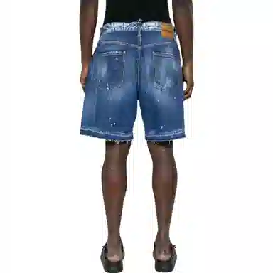 DSQUARED2 FW23 Mid-Rise Distressed Denim Shorts Blue
