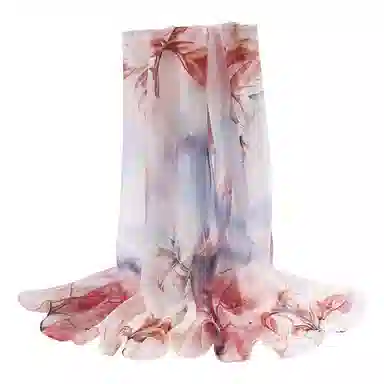 上海故事 春花秋月喷绘真丝长巾 桑蚕丝 丝巾 女款