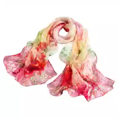 上海故事 春花秋月喷绘真丝长巾 桑蚕丝 丝巾 女款