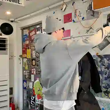 我是大卫 连帽纯色基础款慵懒风套头宽松休闲口袋卫衣 男女同款