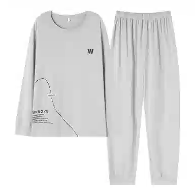 莫代尔 轻盈吸湿排汗舒适亲肤耐磨柔软微弹透气可居家休闲可外穿长袖长裤睡衣套装 男款 浅灰色