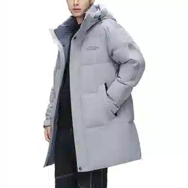 鸭鸭 连帽拉链长袖中长款羽绒服 男款