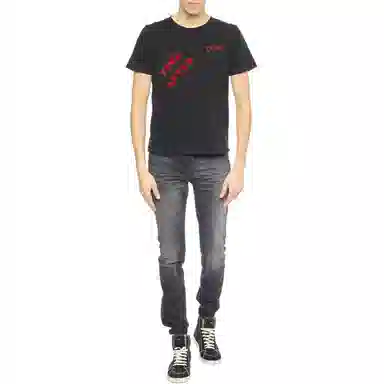 Saint Laurent Logo Embroidered T-Shirt Black