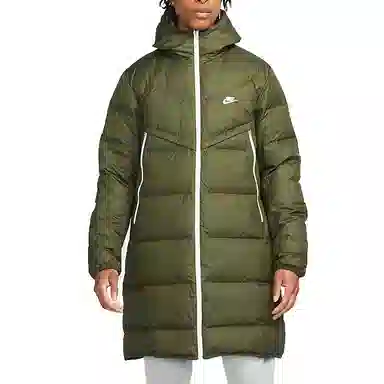 Nike Logo Mid-Length Down Jacket Military Green