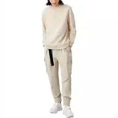 中国李宁 纯色印花图案圆领长袖卫衣 男女同款 卡其色