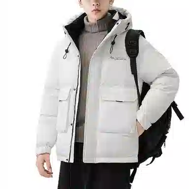 鸭鸭 字母印花短款连帽加厚羽绒服 男款