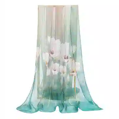 上海故事 春花秋月喷绘真丝长巾 桑蚕丝 丝巾 女款