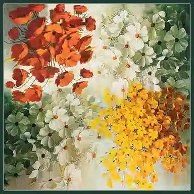 上海故事 加大真丝大方巾 桑蚕丝 丝巾 女款 温婉花意