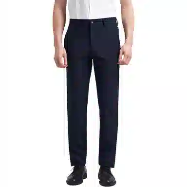 才子 纯色中腰拉链高弹直筒休闲裤 男款