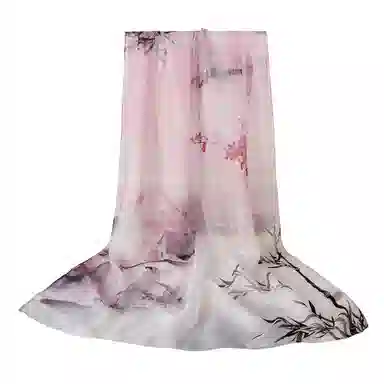 上海故事 春花秋月喷绘真丝长巾 桑蚕丝 丝巾 女款