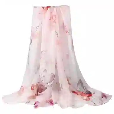 上海故事 春花秋月喷绘真丝长巾 桑蚕丝 丝巾 女款