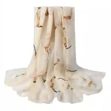 上海故事 春花秋月喷绘真丝长巾 桑蚕丝 丝巾 女款