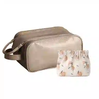 乐活旅行 时尚便捷式大容量防水耐脏分区设计方便拿取 皮革 洗漱包化妆包 常规 男女同款情侣款 米白色/黑色/藕色