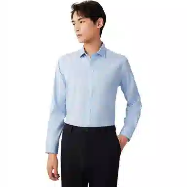 红豆 纯色方领弹力棉质商务休闲长袖衬衫 男款