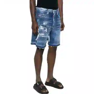 DSQUARED2 FW23 Mid-Rise Distressed Denim Shorts Blue