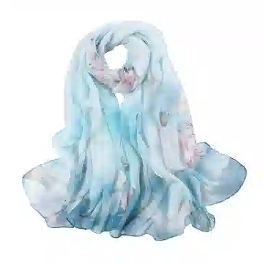 上海故事 春花秋月喷绘真丝长巾 桑蚕丝 丝巾 女款