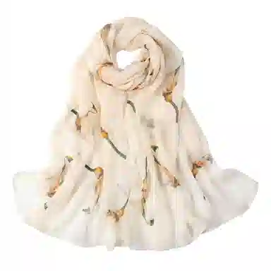 上海故事 春花秋月喷绘真丝长巾 桑蚕丝 丝巾 女款