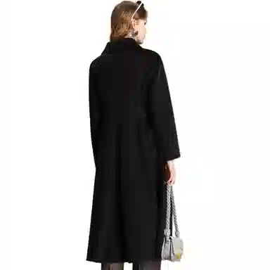 粉红玛琍 翻领中长款通勤大衣 女款 黑色