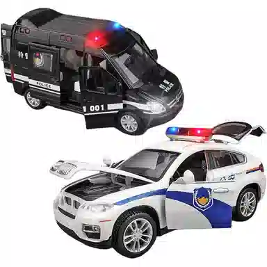卡威 警察车 合金 回力车门可开灯光音效 成品模型