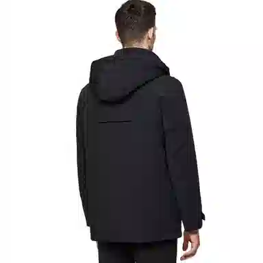 鸭鸭 中老年爸爸装纯色商务休闲厚款拆卸连帽外套户外防寒保暖石墨烯鹅绒羽绒服 男款