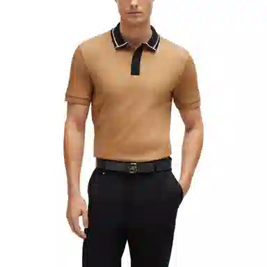 HUGO BOSS Mercerised-Cotton Slim-Fit Polo Shirt With Contrast Stripes Polo