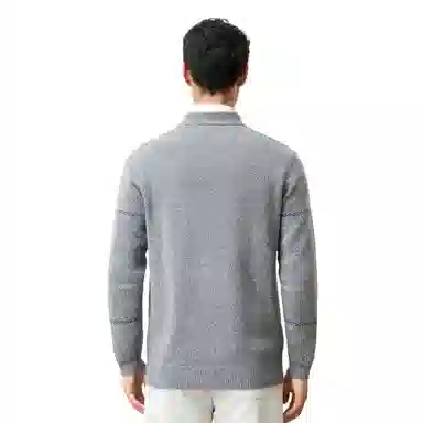 恒源祥 撞色条纹半高领套头针织毛衣 男款