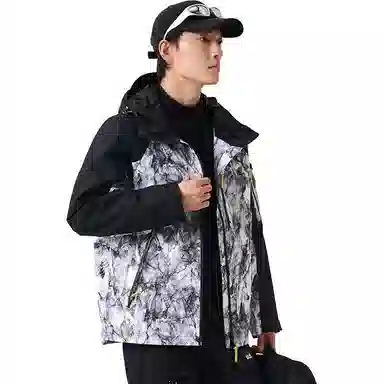 探路者 户外防风防水登山冲锋衣 男款 冰裂纹白色印花\黑色