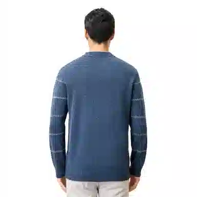 恒源祥 撞色条纹半高领套头针织毛衣 男款