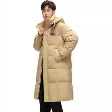 鸭鸭 拼色加厚长款休闲长袖羽绒服 男女同款