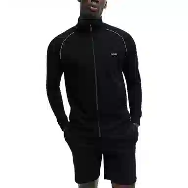 HUGO BOSS Stretch Cotton Zip Up Jacket With Logo Detail