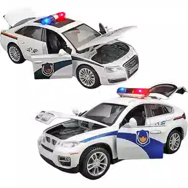 卡威 警察车 合金 回力车门可开灯光音效 成品模型