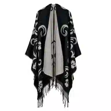 梦特娇 欧美风旅游保暖防风加厚太极花流苏高级 仿羊绒 披肩 女款