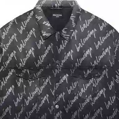 Balenciaga Allover SS22 Logo Denim Jacket Grey