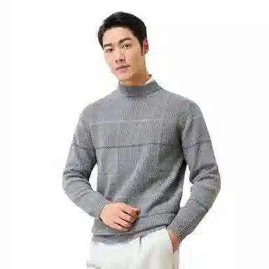恒源祥 撞色条纹半高领套头针织毛衣 男款