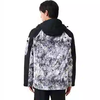 探路者 户外防风防水登山冲锋衣 男款 冰裂纹白色印花\黑色