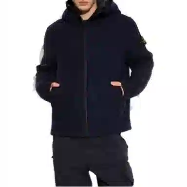 Stone Island Logo Zip Hoodie Jacket Blue
