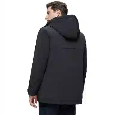 鸭鸭 中老年爸爸装纯色商务休闲厚款拆卸连帽外套户外防寒保暖石墨烯鹅绒羽绒服 男款